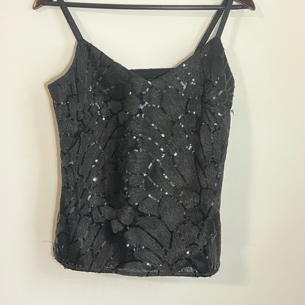 White House Black Market | gorgeous sequin spaghetti strap top with side zip